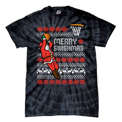 Merry Swishmas Basketball Ugly Christmas Xmas Tie-Dye T-Shirt