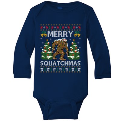 Merry Squatchmas Bigfoot Gift Ugly Santa Bigfoot Christmas Gift Baby Long Sleeve Bodysuit