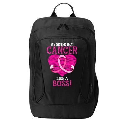 My Sister Beat Breast Cancer Pink Ribbon Survivor Awareness City Backpack