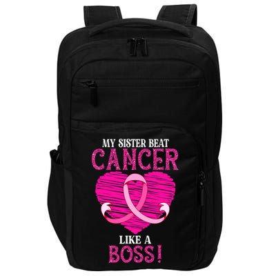 My Sister Beat Breast Cancer Pink Ribbon Survivor Awareness Impact Tech Backpack