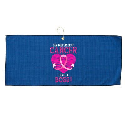 My Sister Beat Breast Cancer Pink Ribbon Survivor Awareness Large Microfiber Waffle Golf Towel