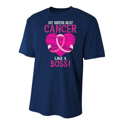 My Sister Beat Breast Cancer Pink Ribbon Survivor Awareness Youth Performance Sprint T-Shirt