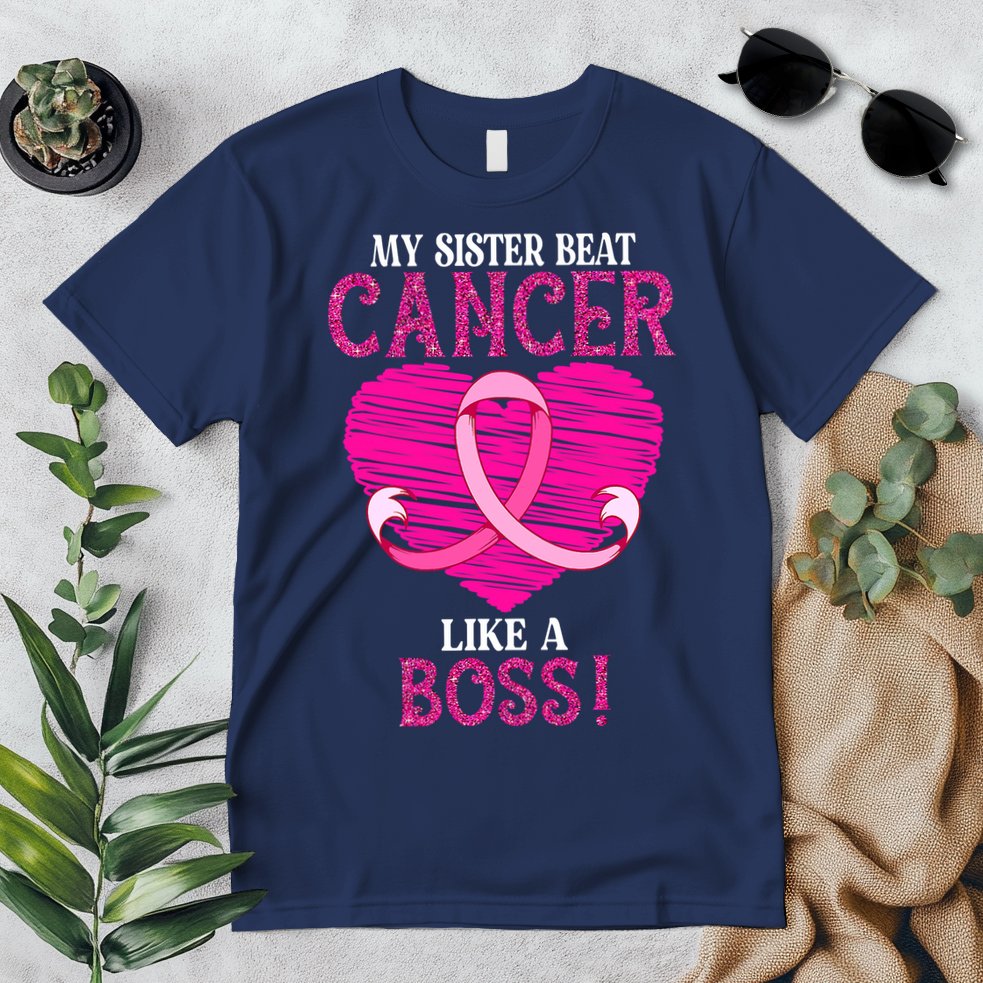 My Sister Beat Breast Cancer Pink Ribbon Survivor Awareness Premium T-Shirt
