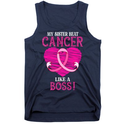 My Sister Beat Breast Cancer Pink Ribbon Survivor Awareness Tank Top