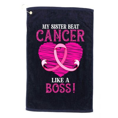 My Sister Beat Breast Cancer Pink Ribbon Survivor Awareness Golf Towel