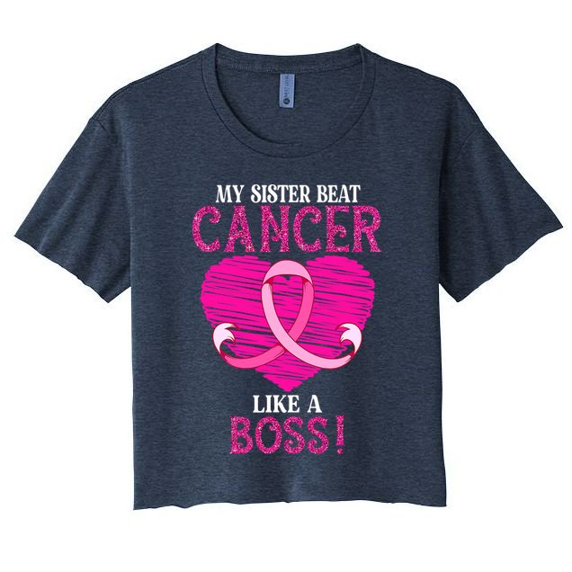My Sister Beat Breast Cancer Pink Ribbon Survivor Awareness Crop Top
