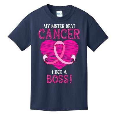 My Sister Beat Breast Cancer Pink Ribbon Survivor Awareness Kids T-Shirt