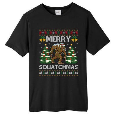 Merry Squatchmas Bigfoot Gift Ugly Santa Bigfoot Christmas Gift Tall Fusion ChromaSoft Performance T-Shirt