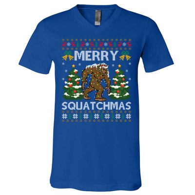 Merry Squatchmas Bigfoot Gift Ugly Santa Bigfoot Christmas Gift V-Neck T-Shirt