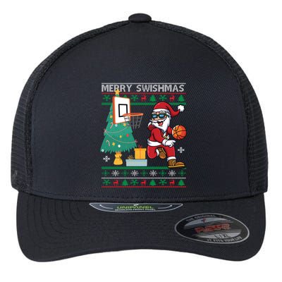 Merry Swishmas Basketball Ugly Christmas Sweater Gift Flexfit Unipanel Trucker Cap