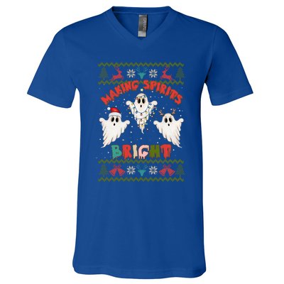 Making Spirits Bright Spooky Ugly Christmas Sweater Meaningful Gift V-Neck T-Shirt