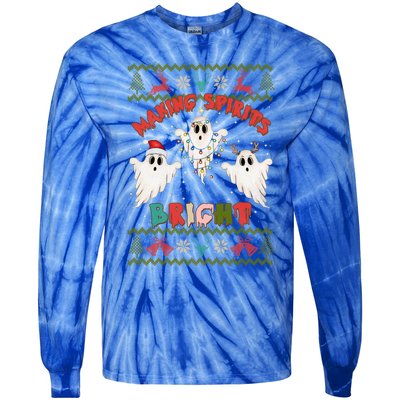 Making Spirits Bright Spooky Ugly Christmas Sweater Meaningful Gift Tie-Dye Long Sleeve Shirt