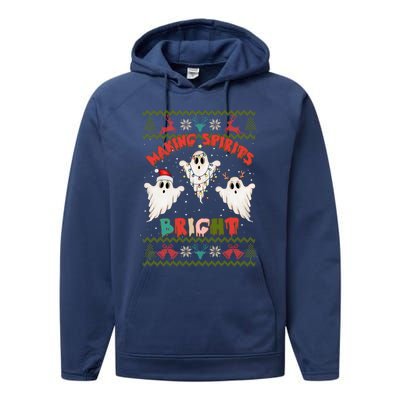 Making Spirits Bright Spooky Ugly Christmas Sweater Meaningful Gift Performance Fleece Hoodie