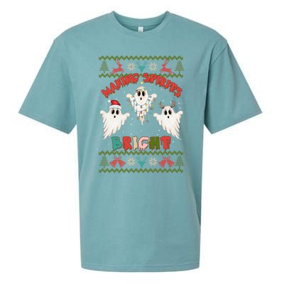 Making Spirits Bright Spooky Ugly Christmas Sweater Meaningful Gift Sueded Cloud Jersey T-Shirt