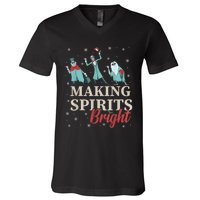 Making Spirits Bright Christmas Haunted Ghosts V-Neck T-Shirt