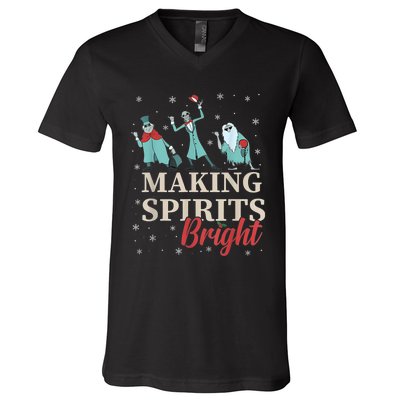 Making Spirits Bright Christmas Haunted Ghosts V-Neck T-Shirt