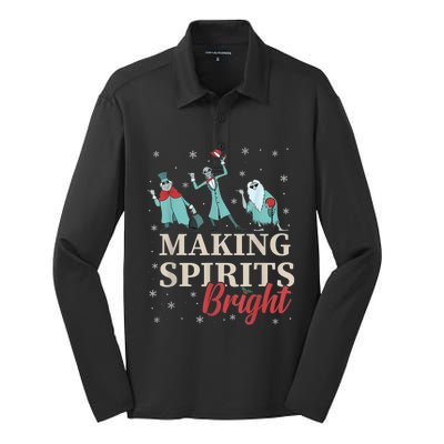 Making Spirits Bright Christmas Haunted Ghosts Silk Touch Performance Long Sleeve Polo