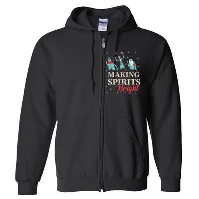 Making Spirits Bright Christmas Haunted Ghosts Full Zip Hoodie