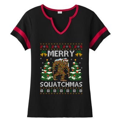 Merry Squatchmas Bigfoot Gift Ugly Santa Bigfoot Christmas Ladies Halftime Notch Neck Tee