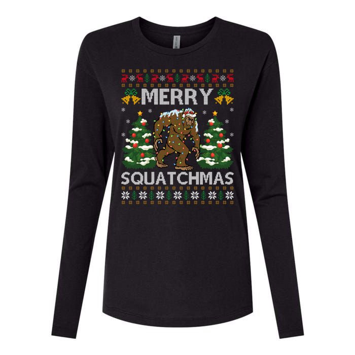 Merry Squatchmas Bigfoot Gift Ugly Santa Bigfoot Christmas Womens Cotton Relaxed Long Sleeve T-Shirt