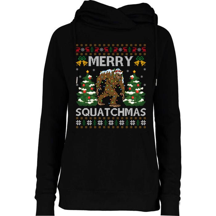 Merry Squatchmas Bigfoot Gift Ugly Santa Bigfoot Christmas Womens Funnel Neck Pullover Hood