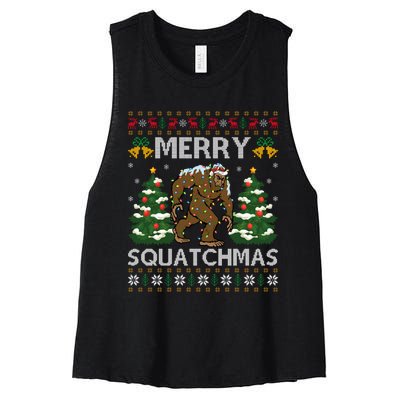 Merry Squatchmas Bigfoot Gift Ugly Santa Bigfoot Christmas Women's Racerback Cropped Tank