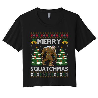 Merry Squatchmas Bigfoot Gift Ugly Santa Bigfoot Christmas Women's Crop Top Tee