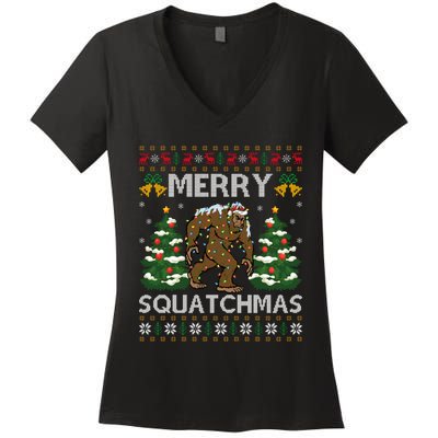 Merry Squatchmas Bigfoot Gift Ugly Santa Bigfoot Christmas Women's V-Neck T-Shirt