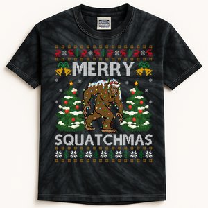 Merry Squatchmas Bigfoot Gift Ugly Santa Bigfoot Christmas Kids Tie-Dye T-Shirt