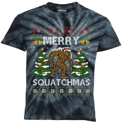 Merry Squatchmas Bigfoot Gift Ugly Santa Bigfoot Christmas Kids Tie-Dye T-Shirt