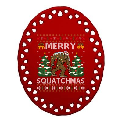 Merry Squatchmas Bigfoot Gift Ugly Santa Bigfoot Christmas Ceramic Oval Ornament