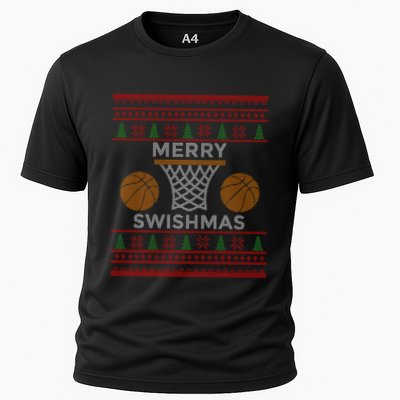 Merry Swishmas Basketball Funny Cool Boy Christmas Cooling Performance Crew T-Shirt