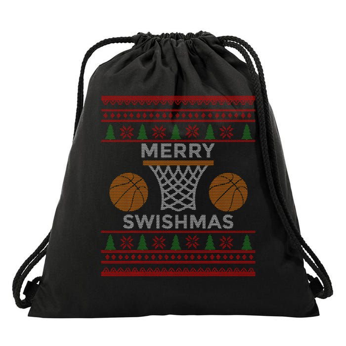 Merry Swishmas Basketball Funny Cool Boy Christmas Drawstring Bag