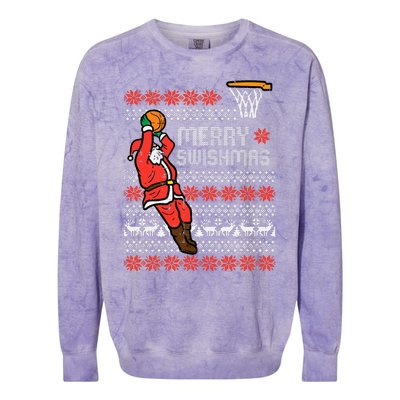 Merry Swishmas Basketball Ugly Christmas Xmas Colorblast Crewneck Sweatshirt