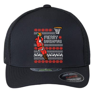 Merry Swishmas Basketball Ugly Christmas Xmas Flexfit Unipanel Trucker Cap