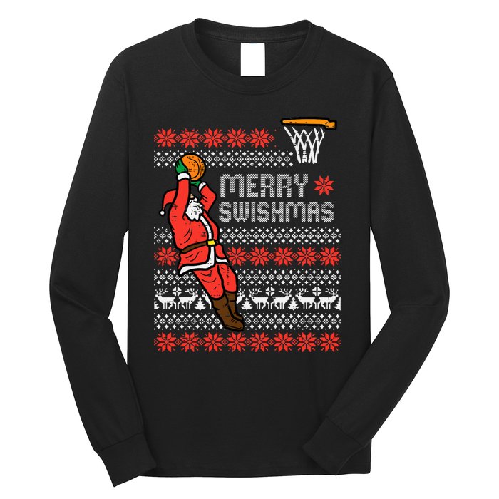 Merry Swishmas Basketball Ugly Christmas Xmas Long Sleeve Shirt