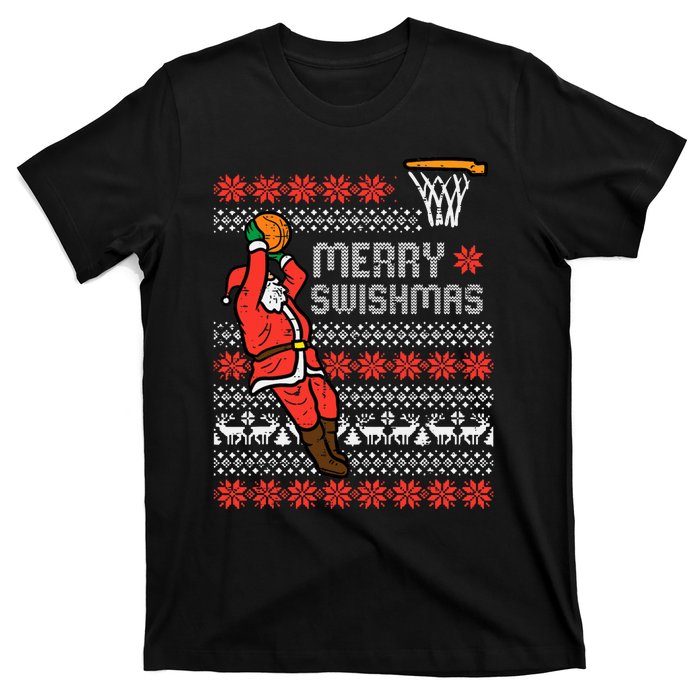 Merry Swishmas Basketball Ugly Christmas Xmas T-Shirt