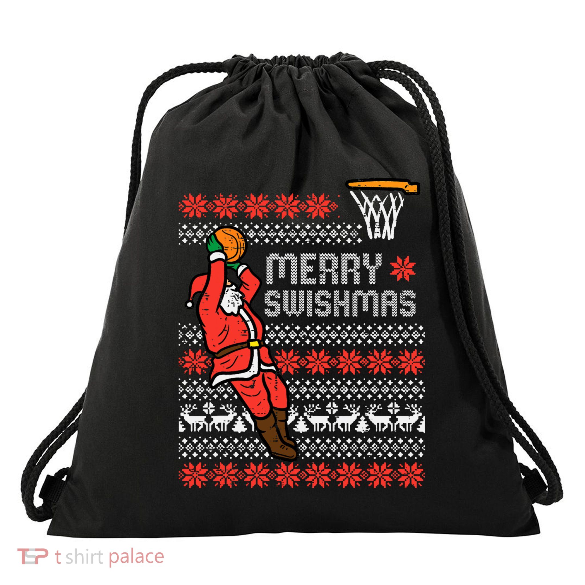 Merry Swishmas Basketball Ugly Christmas Xmas Drawstring Bag