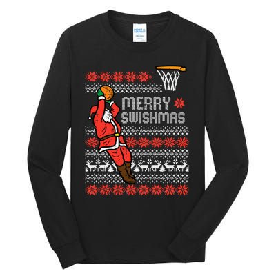 Merry Swishmas Basketball Ugly Christmas Xmas Tall Long Sleeve T-Shirt