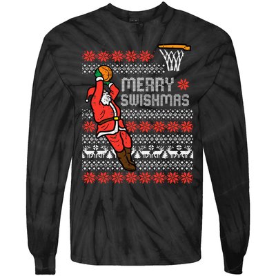 Merry Swishmas Basketball Ugly Christmas Xmas Tie-Dye Long Sleeve Shirt