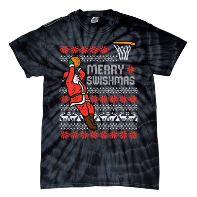 Merry Swishmas Basketball Ugly Christmas Xmas Tie-Dye T-Shirt