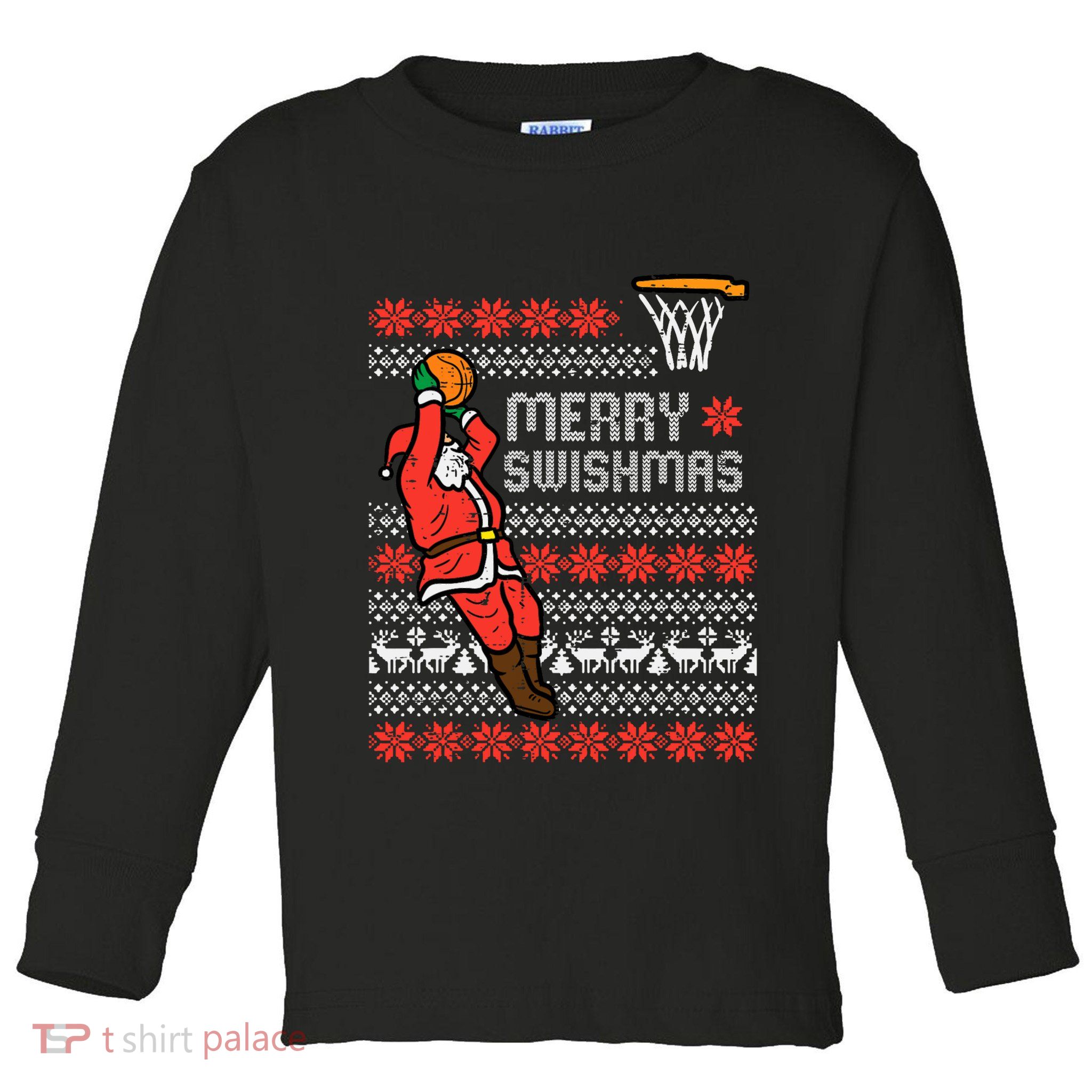 Merry Swishmas Basketball Ugly Christmas Xmas Toddler Long Sleeve Shirt