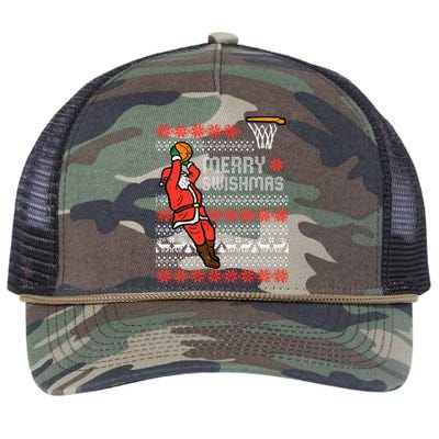 Merry Swishmas Basketball Ugly Christmas Xmas Retro Rope Trucker Hat Cap