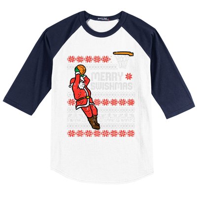 Merry Swishmas Basketball Ugly Christmas Xmas Baseball Sleeve Shirt