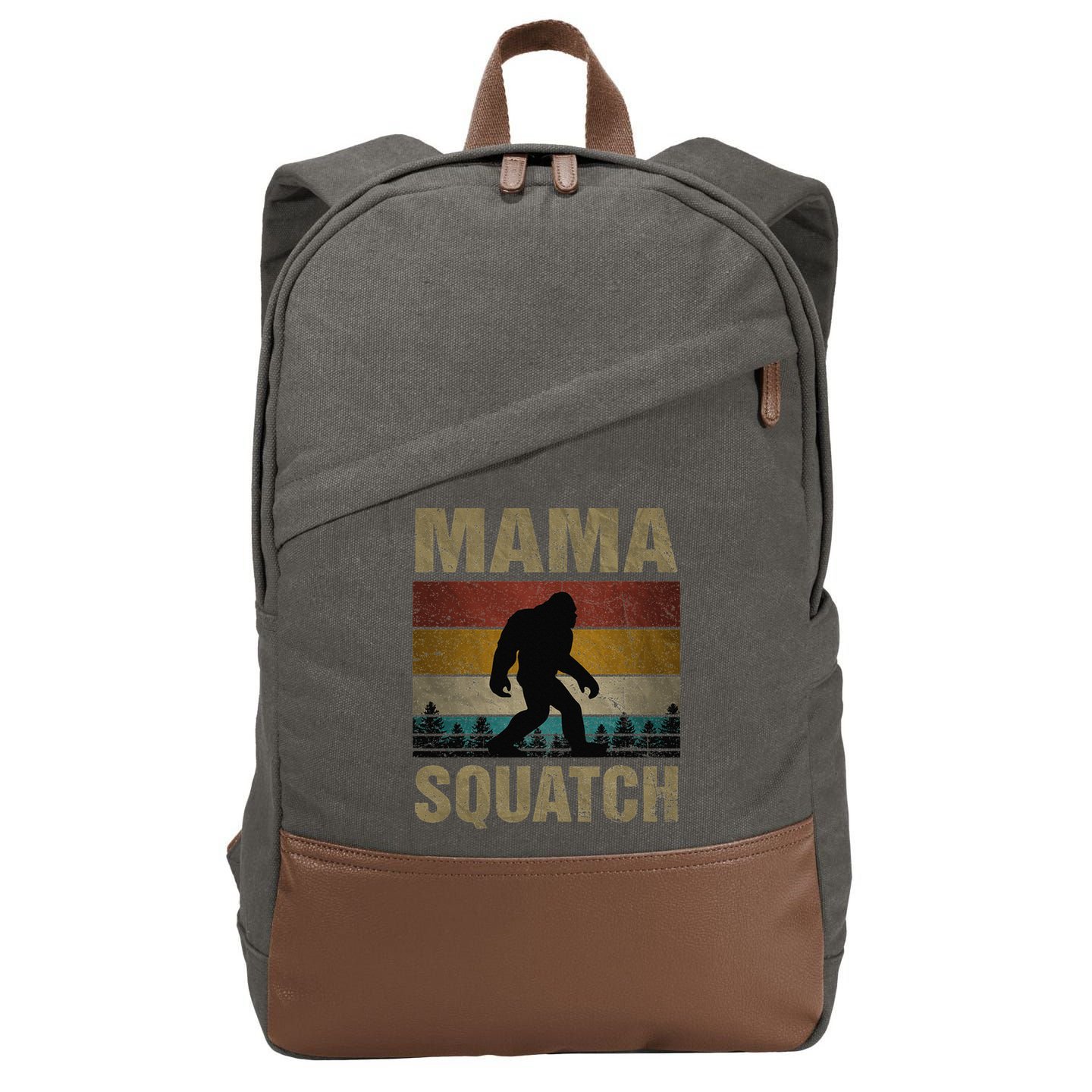 Mama Squatch Bigfoot Mama Sasquatch Yeti Family Matching Cotton Canvas Backpack