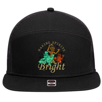 Making Spirits Bright Christmas Haunted Mansion Christmas 7 Panel Mesh Trucker Snapback Hat