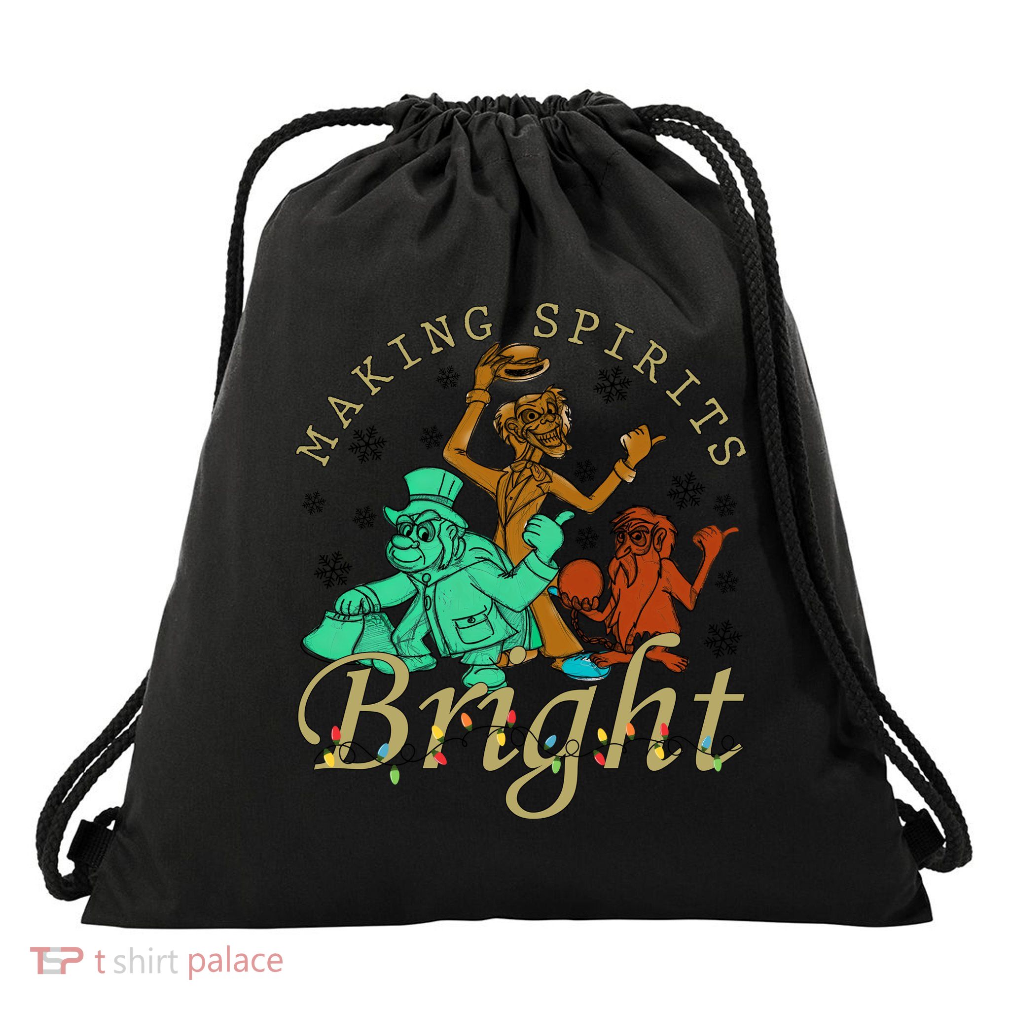 Making Spirits Bright Christmas Haunted Mansion Christmas Drawstring Bag