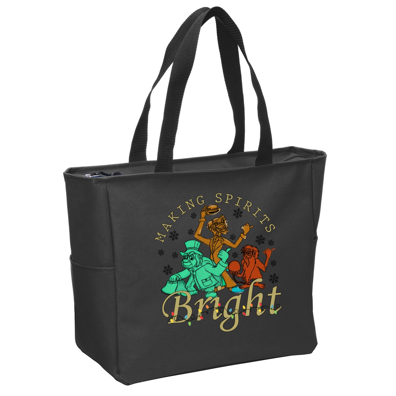 Making Spirits Bright Christmas Haunted Mansion Christmas Zip Tote Bag