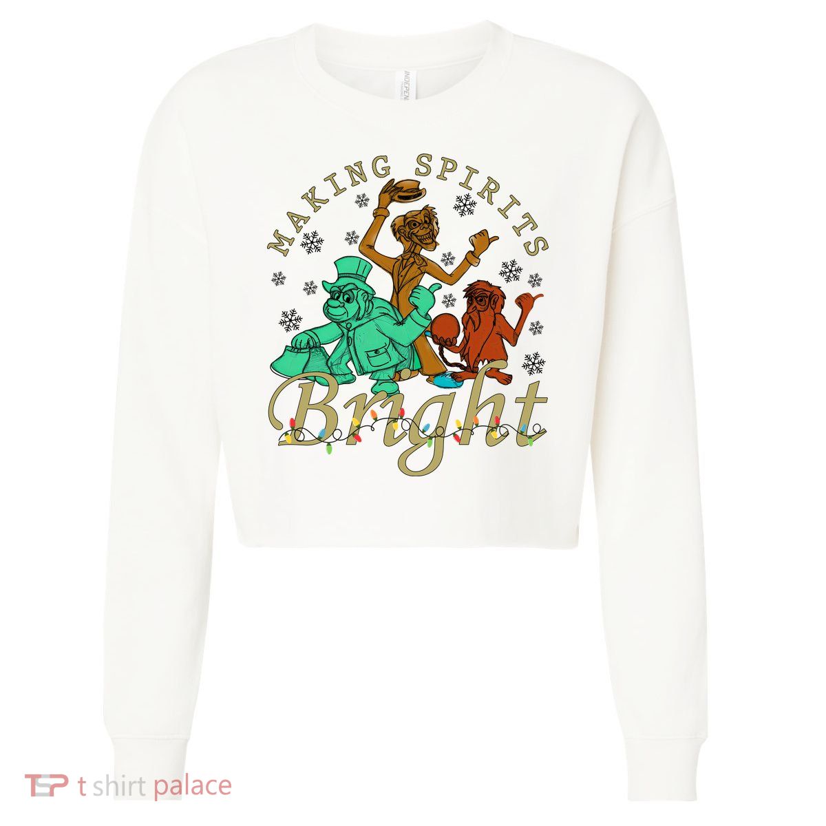 Making Spirits Bright Christmas Haunted Mansion Christmas Cropped Pullover Crew