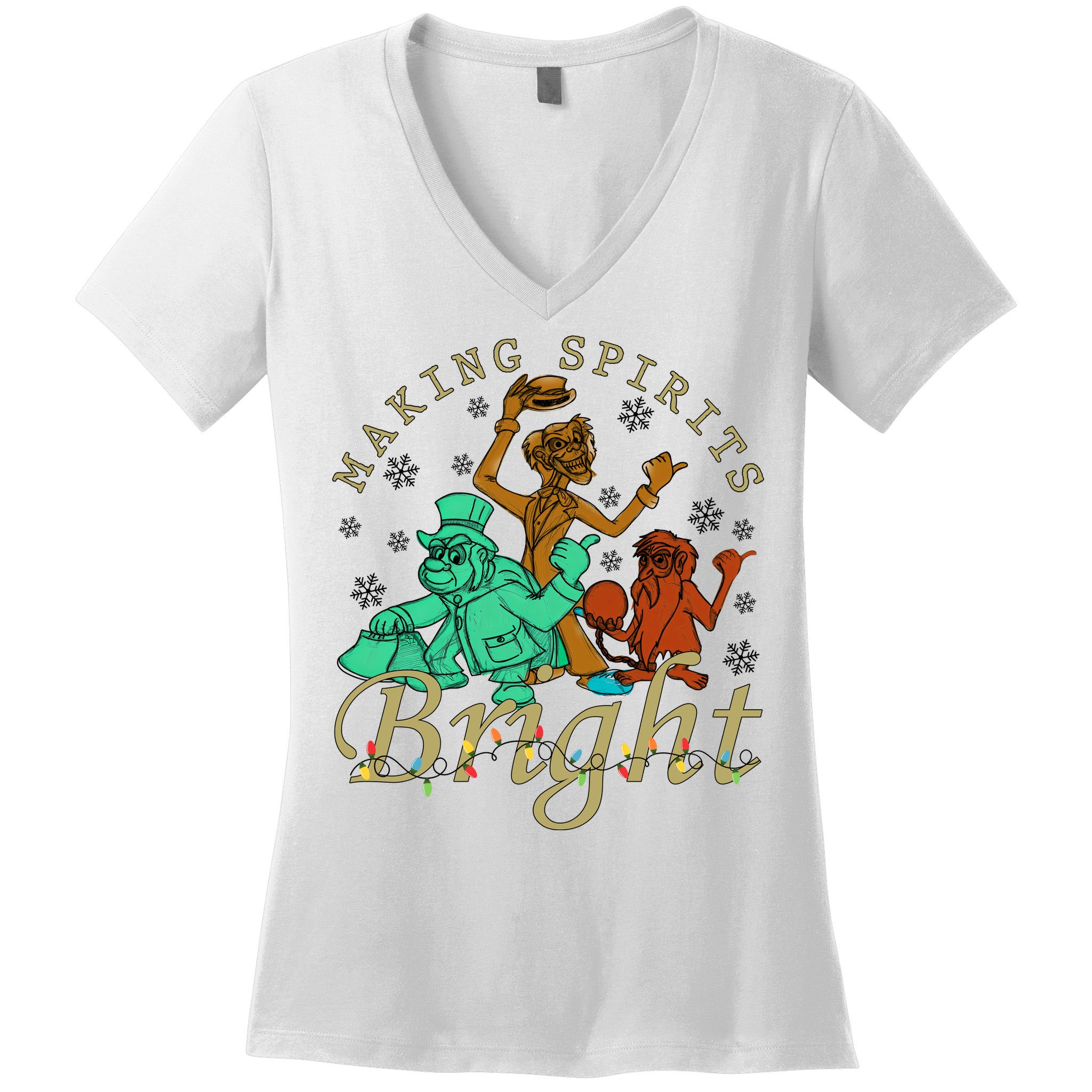 Making Spirits Bright Christmas Haunted Mansion Christmas Women's V-Neck T-Shirt